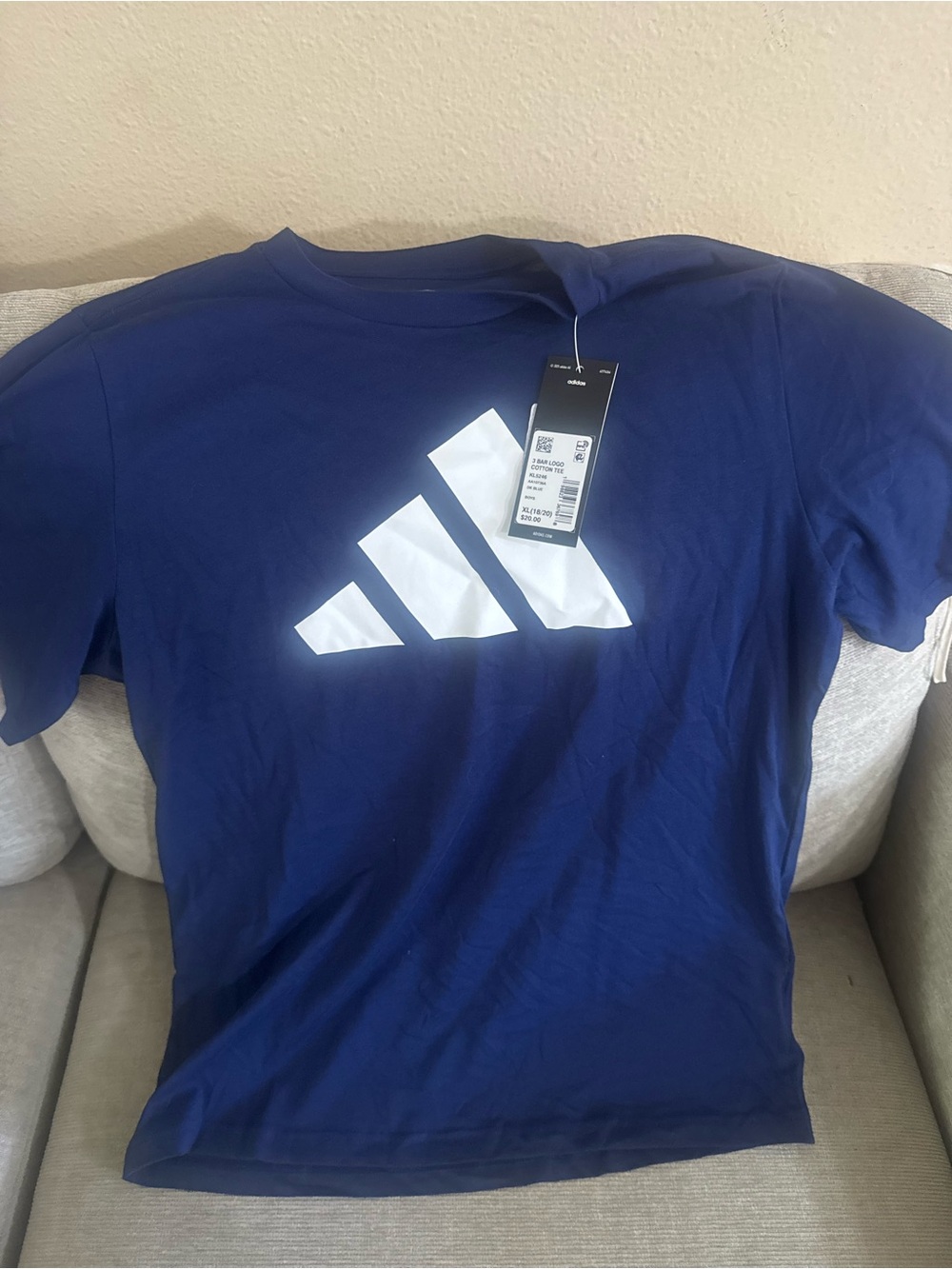 adidas Royal Blue Short-Sleeve Tee with White Logo